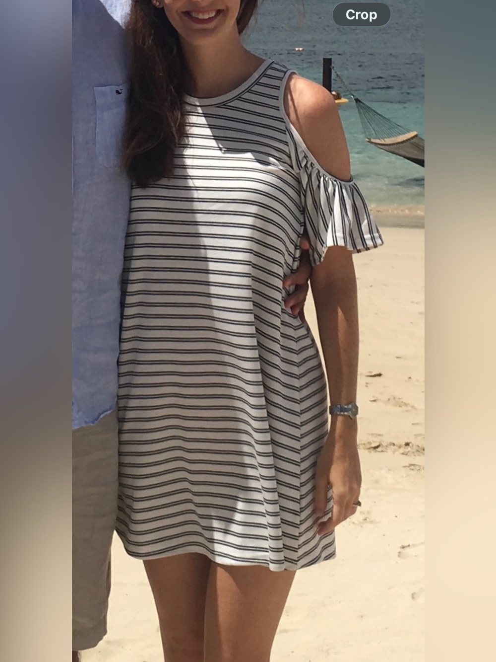 Striped Cold-Shoulder Summer Dress in White and Black